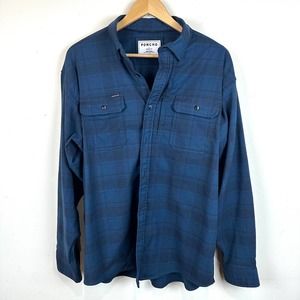 Poncho The Snowcat Magnetic Blue Plaid Flannel Men’s L